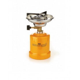 Fornello per cartuccia gas butano 190g Eurocamping, Diametro 120 mm, Base in metallo arancio, Omologazione CE, MADE IN ITALY