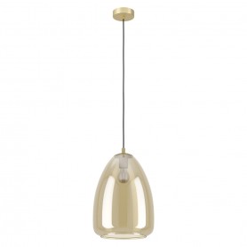 Sospensione Eglo Alobrase 98647 Ambra, Base Ottone spazzolato, 1 E27, Regolabile in altezza, Diametro 30 cm, Moderna, IP20