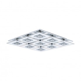 Plafoniera Eglo Cabo 92877 con vetro trasparente decorato, 9 GU10, Base Cromo lucido, Luminosa, 47x47 cm, IP20