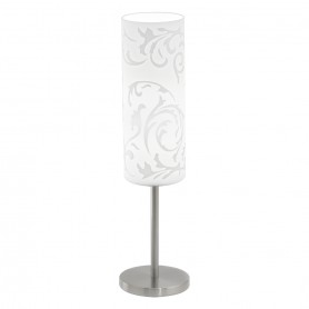 Lampada da tavolo Eglo Amadora 90051 con diffusore in vetro bianco decorato, Base Cromo satinato, 1 E27, Alta 46 cm, Moderna