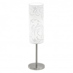 Lampada da tavolo Eglo Amadora 90051 con diffusore in vetro bianco decorato, Base Cromo satinato, 1 E27, Alta 46 cm, Moderna