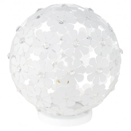 Lampada da comodino Eglo Hanifa 92286 in metallo bianco decorato con fiori impreziositi da cristalli trasparenti, 1 E27, IP20