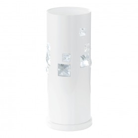 Lampada da tavolo Eglo Pigaro 92661 in metallo bianco impreziosita da cristalli trasparenti, 1 E27, Cilindro, Base bianca, IP20