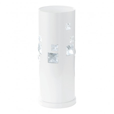 Lampada da tavolo Eglo Pigaro 92661 in metallo bianco impreziosita da cristalli trasparenti, 1 E27, Cilindro, Base bianca, IP20