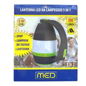 Lampada LED 3in1 Ra.El.Con 6025 con torcia 3W, Lampada da scrivania, Lanterna e Spot, 3 Batterie AA, Nera e verde, Struttura ABS