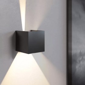 Isyluce 519-21 Applique Cubo da parete 16W, Nero, Fascio regolabile, Luce calda, 2000 Lumen, IP54