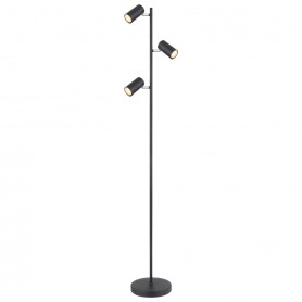 Piantana Globo Lighting Robby 57910SB con 3 Spot Orientabili GU10, Nera, Base e struttura in metallo, Interruttore a pedale