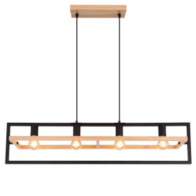 Sospensione Globo Lighting Erica 15575-4H con struttura in metallo Nero e legno, 4 E27, Ideale per snack e tavoli, Moderna