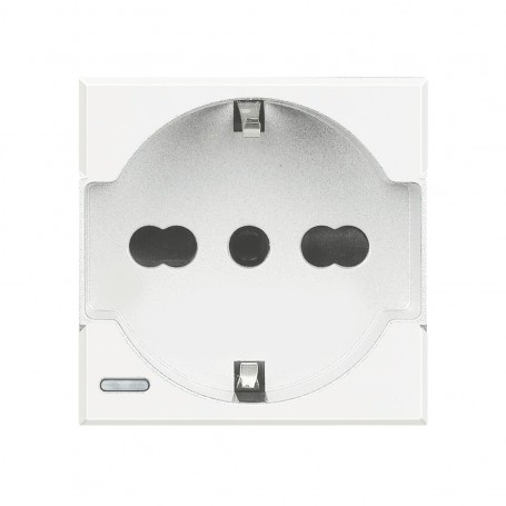 Bticino HD4140A16 Presa Schuko Tedesca Axolute, Bianca, 10-16A, 2 Moduli, 2P+T, Alveoli protetti, 250V AC, MADE IN ITALY