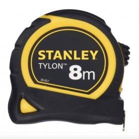 Stanley 0-30-657 Flessometro Stanley 8 Metri rivestito in Tylon, Corpo antiscivolo compatto in ABS antiurto, Spessore 25 mm
