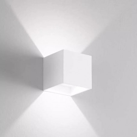 Isyluce 916N-21 Lampada da parete Cubo Bianco biemissione, Sistema LED Sostituibile 6W, Luce naturale, 750 Lumen, IP54