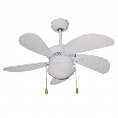 Zephir ZFS576B Ventilatore a soffitto con 5 pale bianche in legno e luce, 3 Velocità, 1 E27, Reversibile, Comando a cordicella