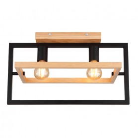 Globo Erica 15575-2D Lampada da soffitto con struttura in metallo nero e legno chiaro, 2 E27, Moderna e luminosa