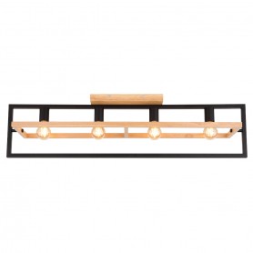 Globo Erica 15575-4D Lampada da soffitto con struttura in metallo nero e legno chiaro, 4 E27, Moderna e luminosa