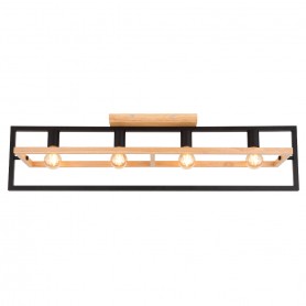 Globo Erica 15575-4D Lampada da soffitto con struttura in metallo nero e legno chiaro, 4 E27, Moderna e luminosa