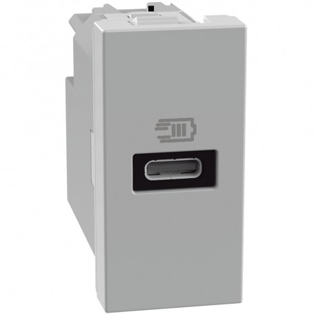 Caricatore USB Bticino Matix Go JG4192C, Grigio, USB Tipo C Ricarica Rapida, 1 Modulo, 20W, MADE IN ITALY