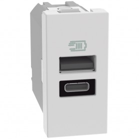 Caricatore USB Bticino Matix Go JW4191AC, Bianco, 1 USB Tipo A + 1 USB Tipo C, 1 Modulo, 15W, MADE IN ITALY