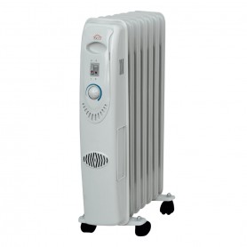 DCG RA2807 Radiatore olio 7 elementi con ruote, 3 Potenze, 1500W, Termostato regolabile, Vano avvolgicavo