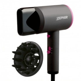 Zephir ZHB2000 Asciugacapelli con diffusore, Compatto, 2000W, 2 Velocità, Colpo di freddo, Nero e Fucsia, Design Moderno