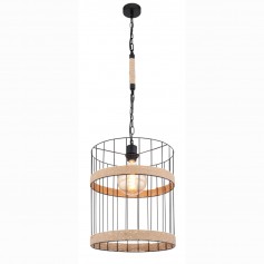 Globo Halia 15673H1 Sospensione in metallo nero con particolari canapa, 1 E27, Catena Nera, Rustica