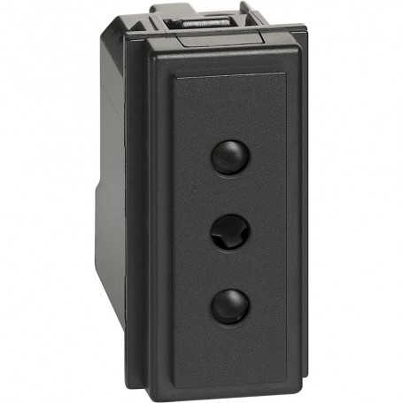 Bticino Living Now KG4113 Presa 10A Nera, 2P+T, Alveoli schermati, 1 Modulo, 250V AC, MADE IN ITALY