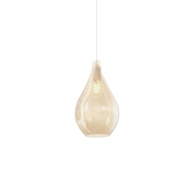 Top Light Drop 2.0 1193BI/SG-AM Sospensione Goccia Ambra, 1 E27, Rosone Bianco, Diametro 26 cm
