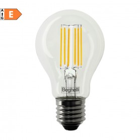 Beghelli Zafiro 56470 Lampada LED 7W E27 Vintage Trasparente, Luce Calda, 2700K, Resa 60W, 810 Lumen, Goccia, Luce a 360 Gradi