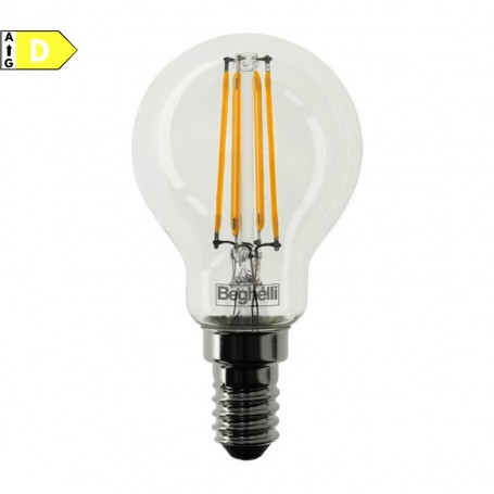Lampada LED 6W Vintage E14 Trasparente Beghelli Zafiro 56456, Luce Naturale, 4000K, 800 Lumen, Resa 60W, Sfera