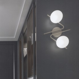 Top Light Holly 1201/2-SA Lampada da parete con Sfere in Vetro Bianco, Struttura Sabbia, 2 E27, Moderna