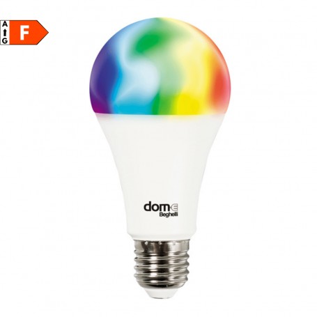 Beghelli Dome 60012 Lampadina Wi-Fi RGB E27 14W con App, 16 Milioni di colori, Luce calda-bianca, Comandabile da remoto, Goccia