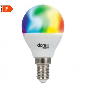 Beghelli Dome 60013 Lampadina Wi-Fi RGB E14 5W con App, 16 Milioni di colori, Luce calda-bianca, Comandabile da remoto, Sfera