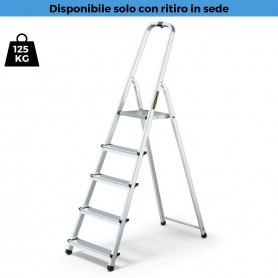 Scaletto 5 Gradini in Alluminio Drabest ADL125-5, 125 Kg, 168 cm, Salvaspazio, MADE IN UE