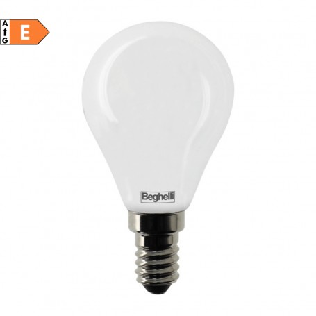 Beghelli 56535 Lampada LED Tutto Vetro 4W E14 Luce calda, Resa 40W, 470 Lumen, 3000K, Sfera