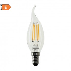 Beghelli Zafiro 56417 Lampada LED 4W E14 Luce calda, Resa 40W, 470 Lumen, 2700K, Oliva colpo di vento, Trasparente