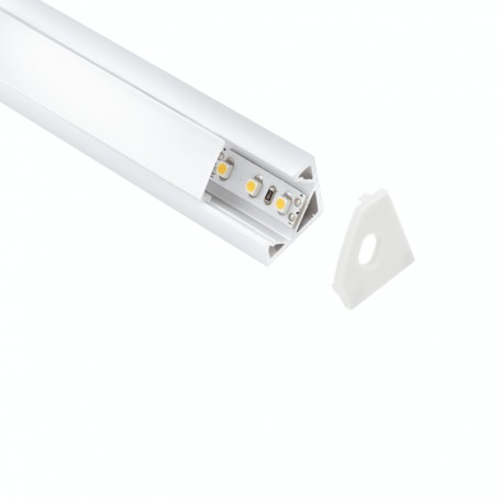 Profilo alluminio angolare 45° da 2 metri con diffusore opaco Lampo Lighting PRKITANG, Tappi e supporti inclusi, Per strisce LED