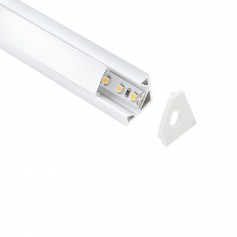 Profilo alluminio angolare 45° da 2 metri con diffusore opaco Lampo Lighting PRKITANG, Tappi e supporti inclusi, Per strisce LED