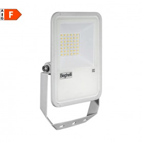 Faro LED 30W IP66 Beghelli 86151 Floodlight FL, 3000 Lumen, Luce Naturale, Per esterni, 4000K, Alluminio pressofuso Bianco, IK 7