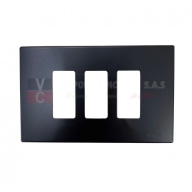 Vimar 08637.N Serie 22 Placca Nera 3 Posti per apparecchi Serie 8000, Alluminio Oxiver, MADE IN ITALY