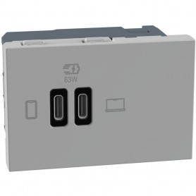 Bticino Matix Go JG4395CC Caricatore USB Tipo C 63W, Grigio, 2 USB, 2 Moduli, Alimentazione 220V