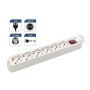 MED 7010B Multipresa 6 Prese Bipasso Schuko, Interruttore generale, Spina 16A, Bianca, Potenza massima 3500W