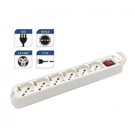 MED 7010B Multipresa 6 Prese Bipasso Schuko, Interruttore generale, Spina 16A, Bianca, Potenza massima 3500W