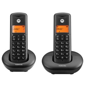 Motorola E202 Telefono cordless Doppio con Vivavoce, Nero, Display illuminato, Rubrica a 50 contatti, Trasferimento chiamata