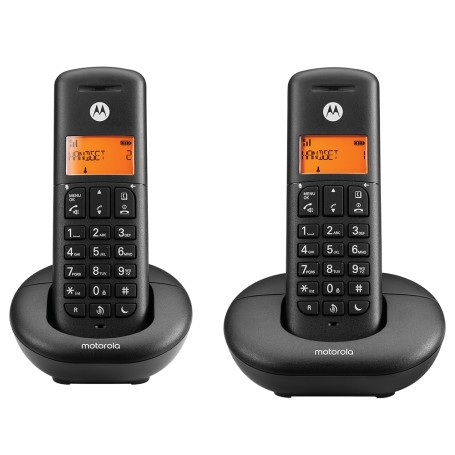 Motorola E202 Telefono cordless Doppio con Vivavoce, Nero, Display illuminato, Rubrica a 50 contatti, Trasferimento chiamata