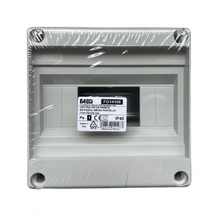 FAEG FG14108 Centralino da parete 4-8 Moduli DIN con barra in metallo, IP40, Senza portello, Grigio RAL 7035, Tecnopolimero