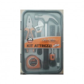 Kit Attrezzi Professionali 26 Pezzi Hiltech, 20 Punte in acciaio, Metro e Martello, Manici Ergonomici