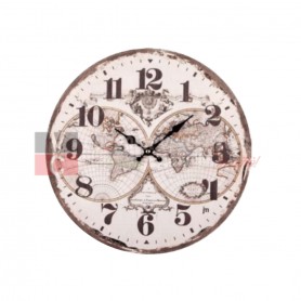 Lowell 21564 Orologio da parete con Mappamondo, Quadrante anticato, Cassa in MDF, Diametro 34 cm