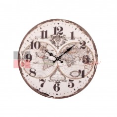 Lowell 21564 Orologio da parete con Mappamondo, Quadrante anticato, Cassa in MDF, Diametro 34 cm
