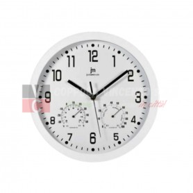Lowell 14944 Orologio da parete con Igrometro e termometro, Bianco, Cassa in ABS con vetro, Diametro 30 cm