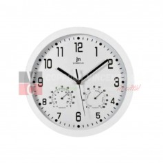 Lowell 14944 Orologio da parete con Igrometro e termometro, Bianco, Cassa in ABS con vetro, Diametro 30 cm