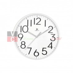Lowell 00712B Orologio da parete con sfondo bianco, Cornice Bianca, Movimento silenzioso continuo, Diametro 25 cm